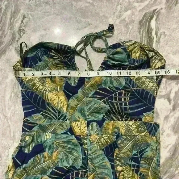 SHEIN VCAY Tropical Print Criss-Cross Strap Open Back Drawstring Thigh Slit M - Picture 10 of 11